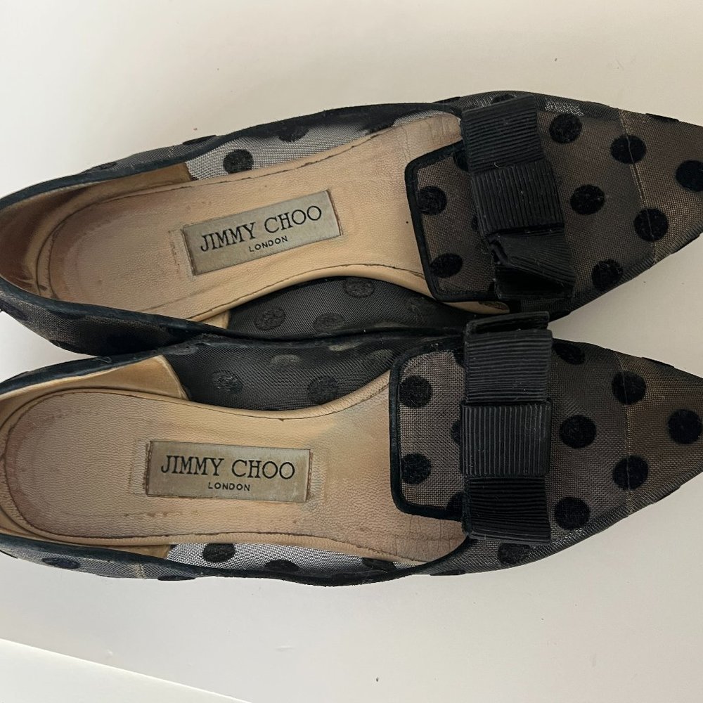 Jimmy Choo Gala Flocked Mesh Pointed Flats